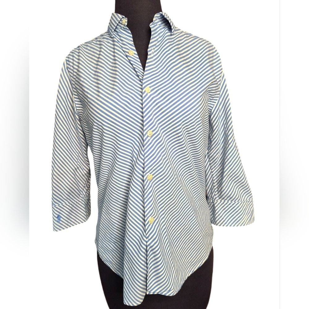 Ralph Lauren Sport Slim Fit Blue White Stripe Button Down Size 10
